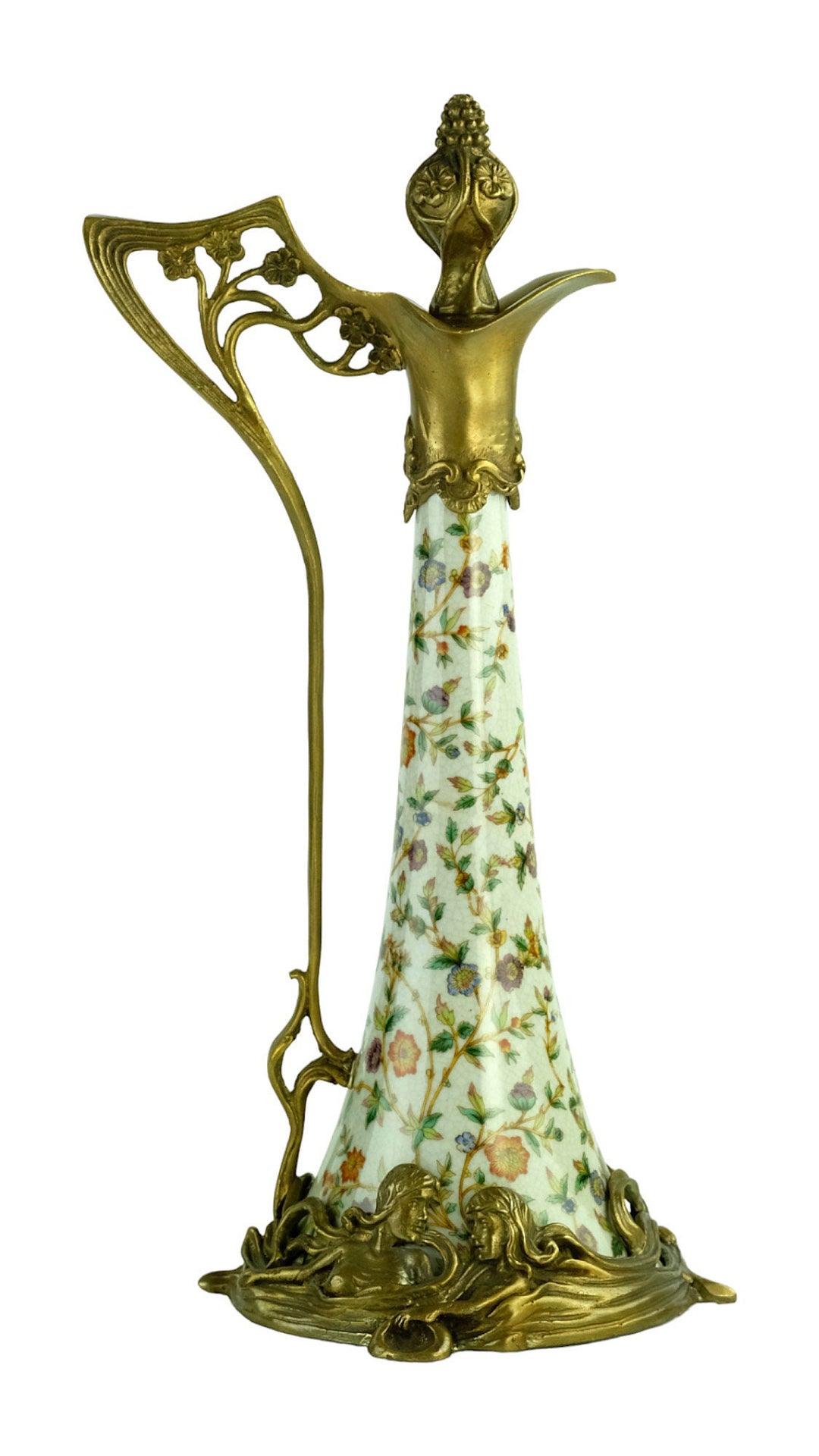 Bronze Mounted Porcelain Wine Jug in Jugendstil Style with Floral Decoration Jugendstil Lovers Gift Claret Jug Wine Lovers Gift Table Deco