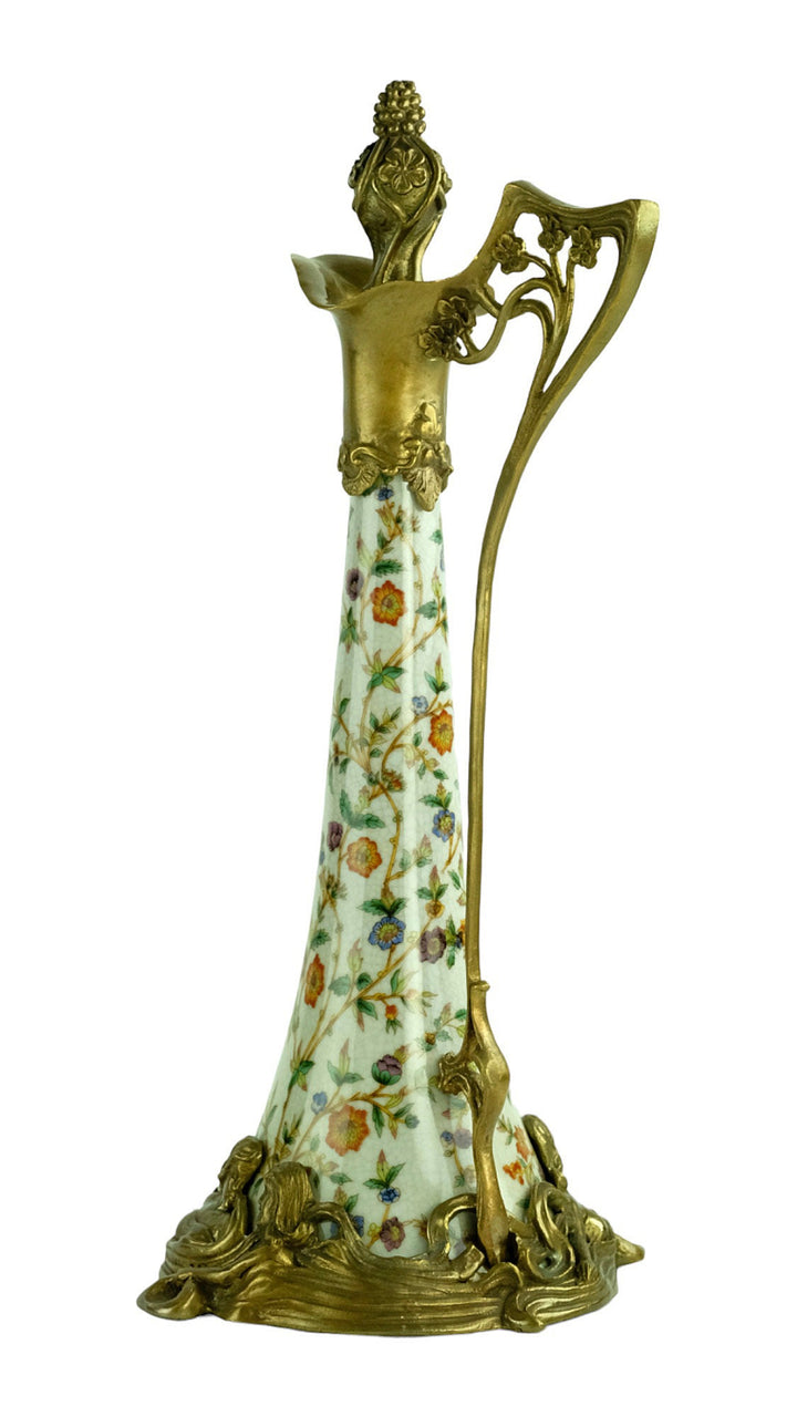Bronze Mounted Porcelain Wine Jug in Jugendstil Style with Floral Decoration Jugendstil Lovers Gift Claret Jug Wine Lovers Gift Table Deco
