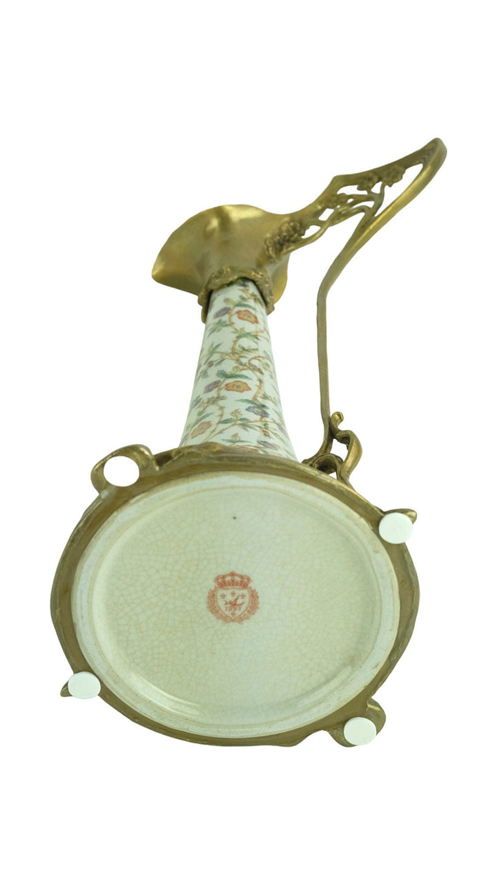 Bronze Mounted Porcelain Wine Jug in Jugendstil Style with Floral Decoration Jugendstil Lovers Gift Claret Jug Wine Lovers Gift Table Deco