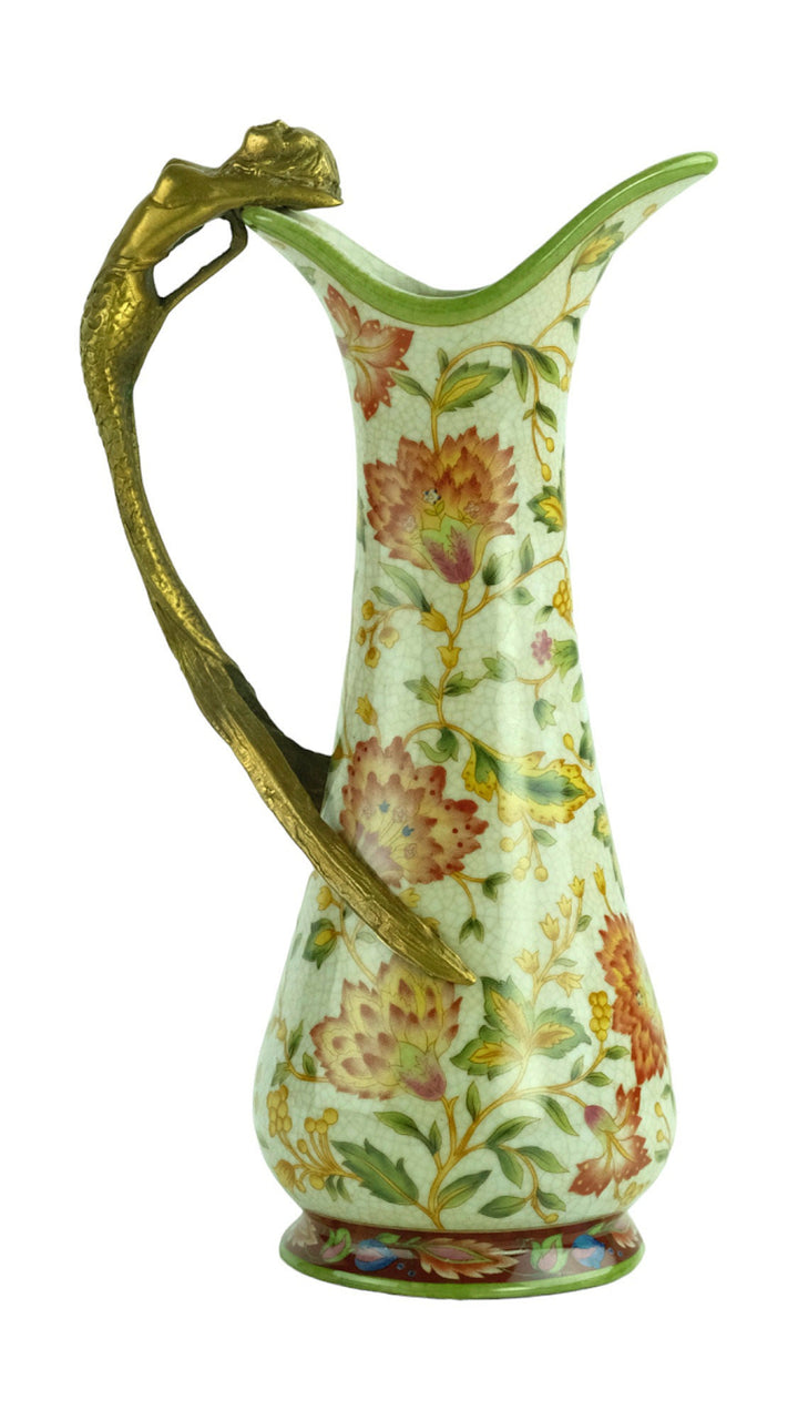 Jugendstil Style Porcelain Jug with Floral Decoration and Bronze Mermaid Grip Art Nouveau Style Water Jug Jugendstil Lovers Gift Art Item