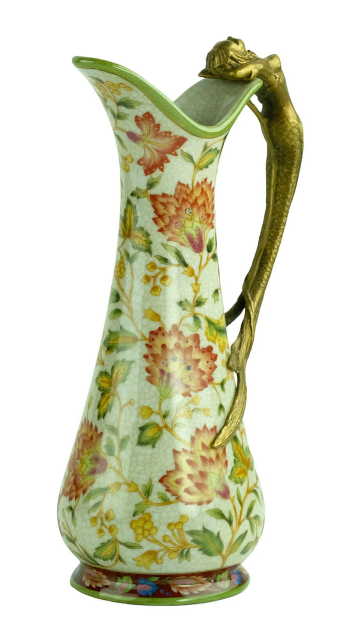 Jugendstil Style Porcelain Jug with Floral Decoration and Bronze Mermaid Grip Art Nouveau Style Water Jug Jugendstil Lovers Gift Art Item