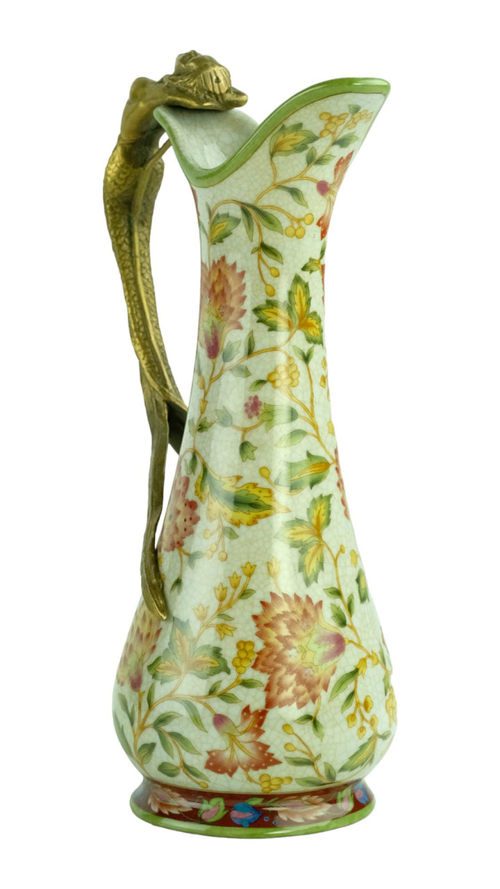 Jugendstil Style Porcelain Jug with Floral Decoration and Bronze Mermaid Grip Art Nouveau Style Water Jug Jugendstil Lovers Gift Art Item