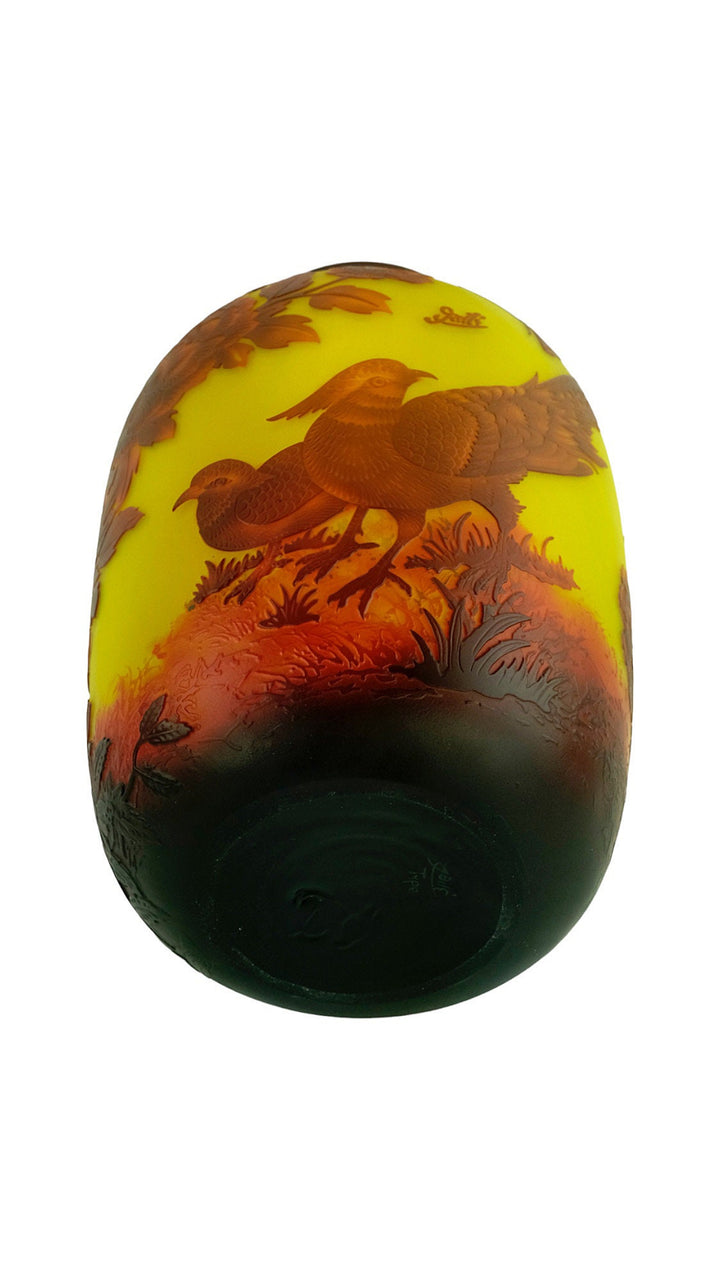 Cameo Glass Vase with Pheasant Decor in the Style of Emile Gallé Glass Art Nouveau Vase Decorative Vase Art Nouveau Decoration Art Vase