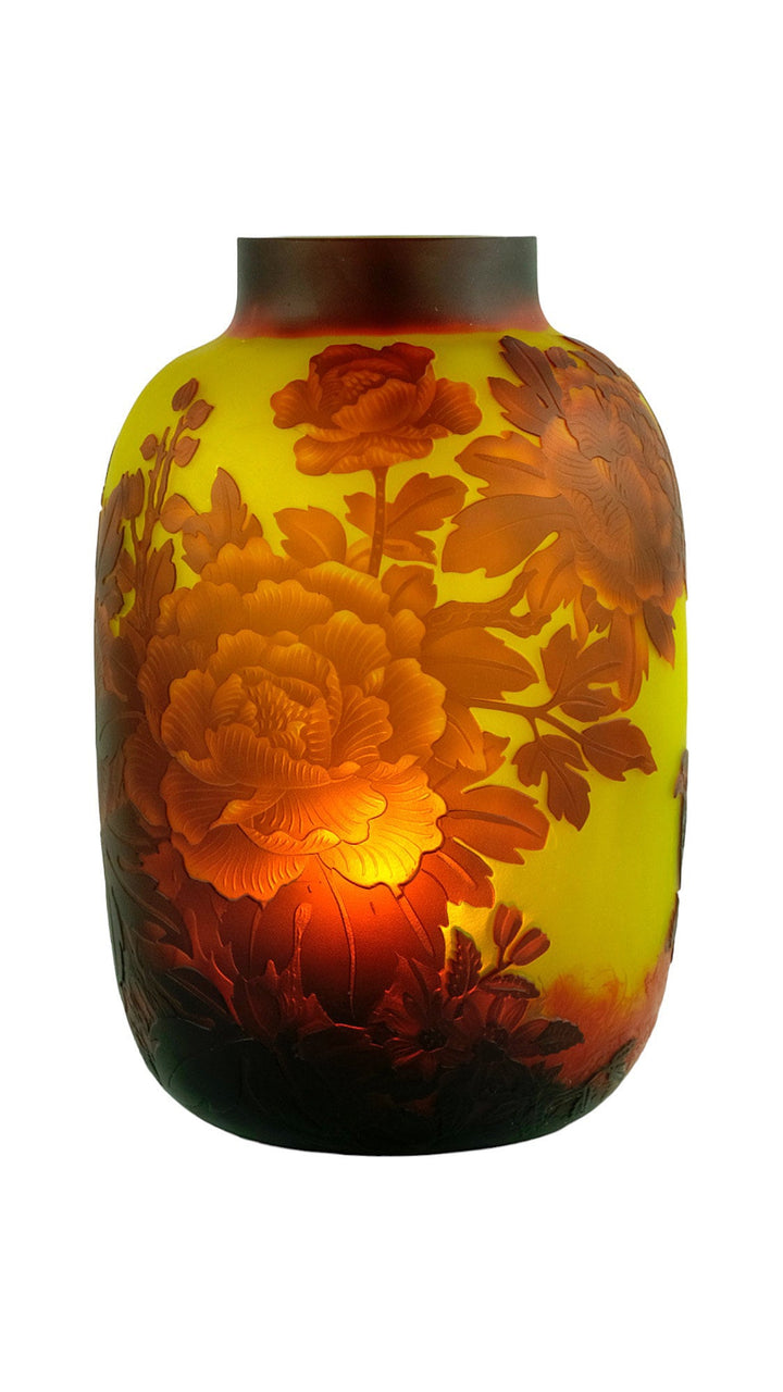 Cameo Glass Vase with Pheasant Decor in the Style of Emile Gallé Glass Art Nouveau Vase Decorative Vase Art Nouveau Decoration Art Vase