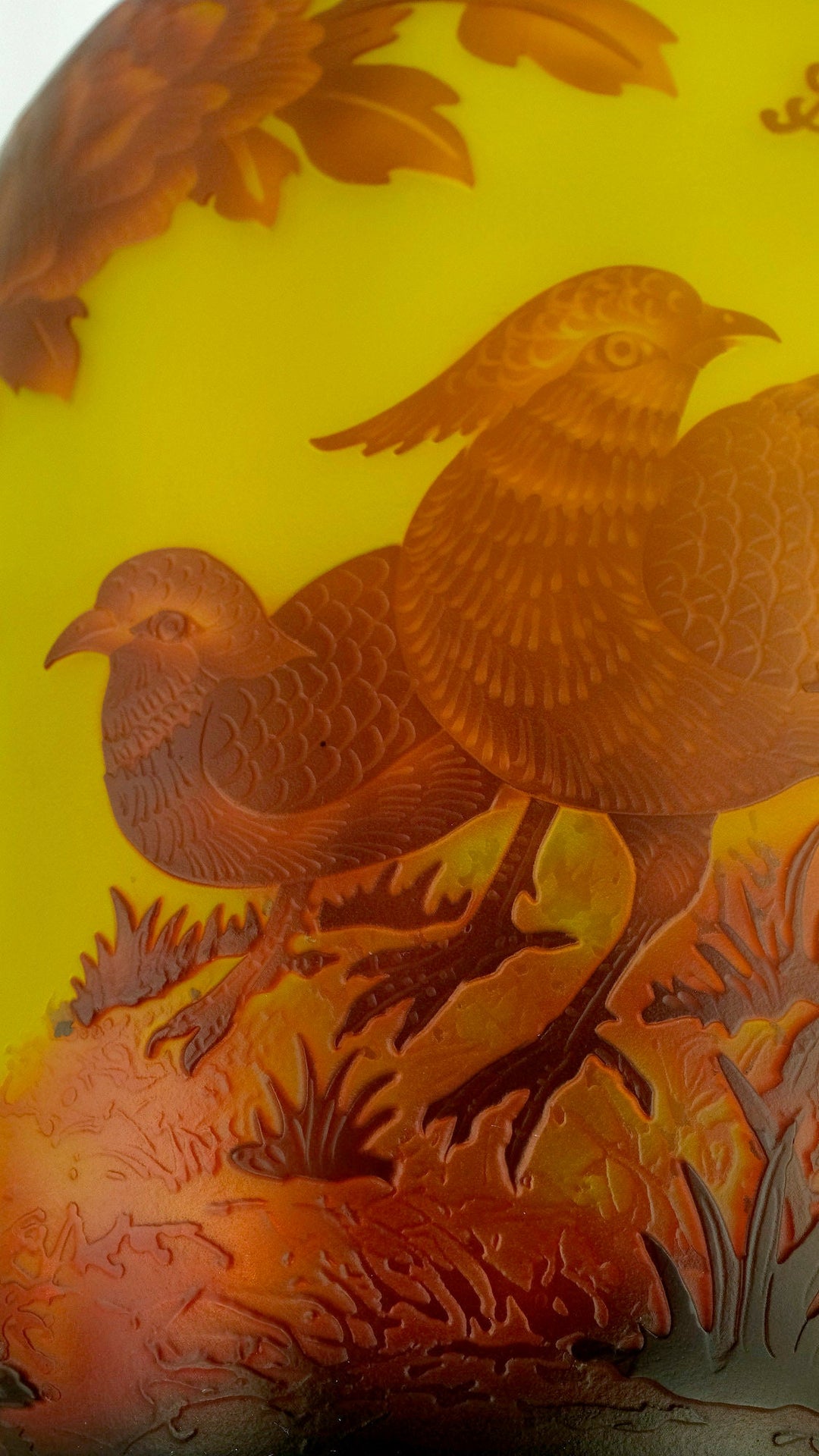 Cameo Glass Vase with Pheasant Decor in the Style of Emile Gallé Glass Art Nouveau Vase Decorative Vase Art Nouveau Decoration Art Vase