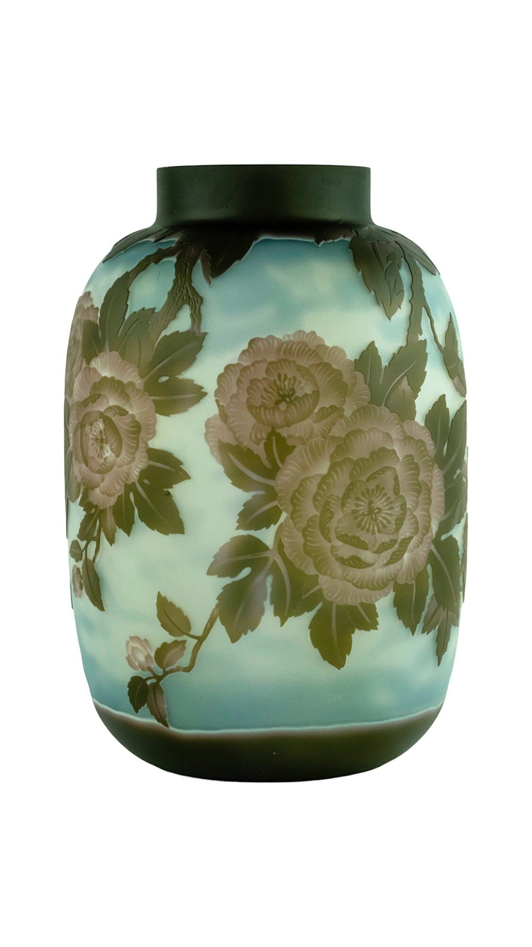 Art Nouveau Style Glass Vase with Decor of Roses in Gallé Style Cameo Glass Vase Decorative Vase French Art Vase Roses Lovers Gift