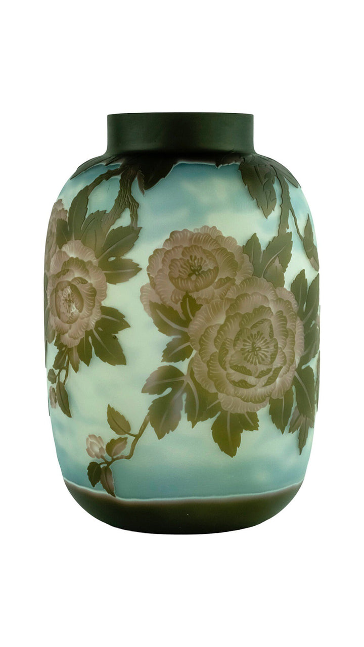 Art Nouveau Style Glass Vase with Decor of Roses in Gallé Style Cameo Glass Vase Decorative Vase French Art Vase Roses Lovers Gift