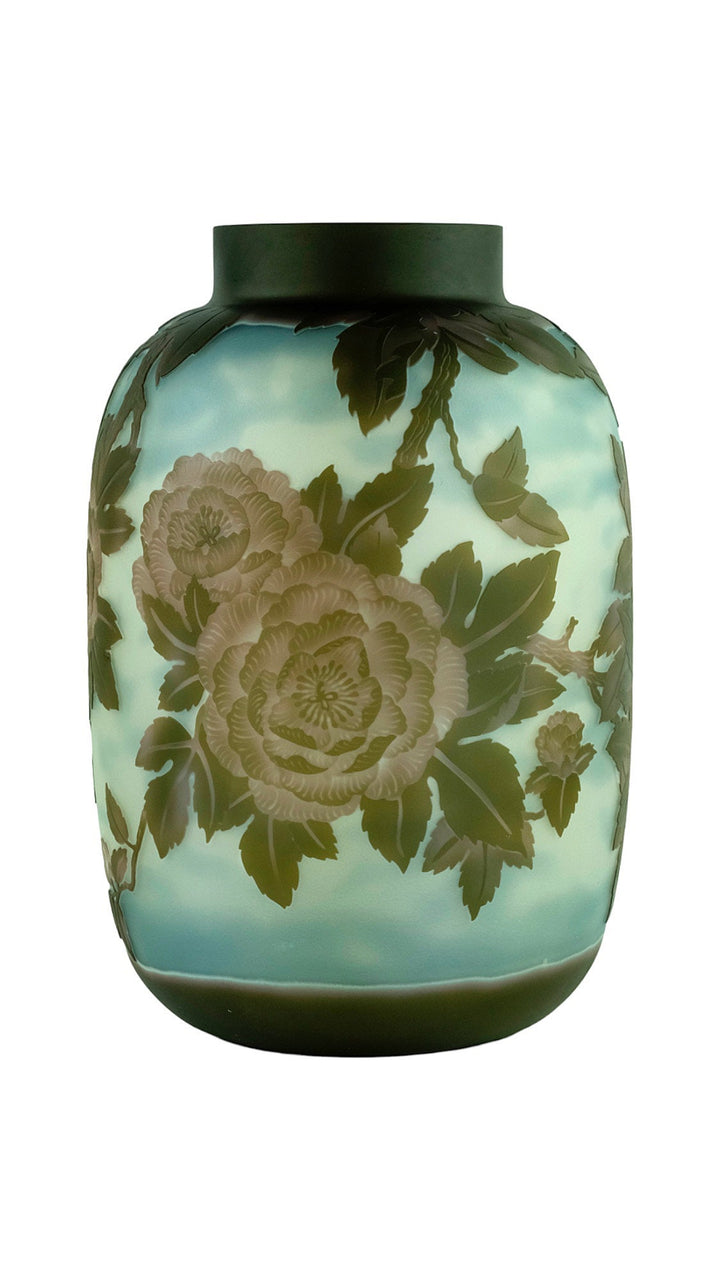 Art Nouveau Style Glass Vase with Decor of Roses in Gallé Style Cameo Glass Vase Decorative Vase French Art Vase Roses Lovers Gift