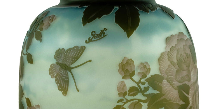 Art Nouveau Style Glass Vase with Decor of Roses in Gallé Style Cameo Glass Vase Decorative Vase French Art Vase Roses Lovers Gift
