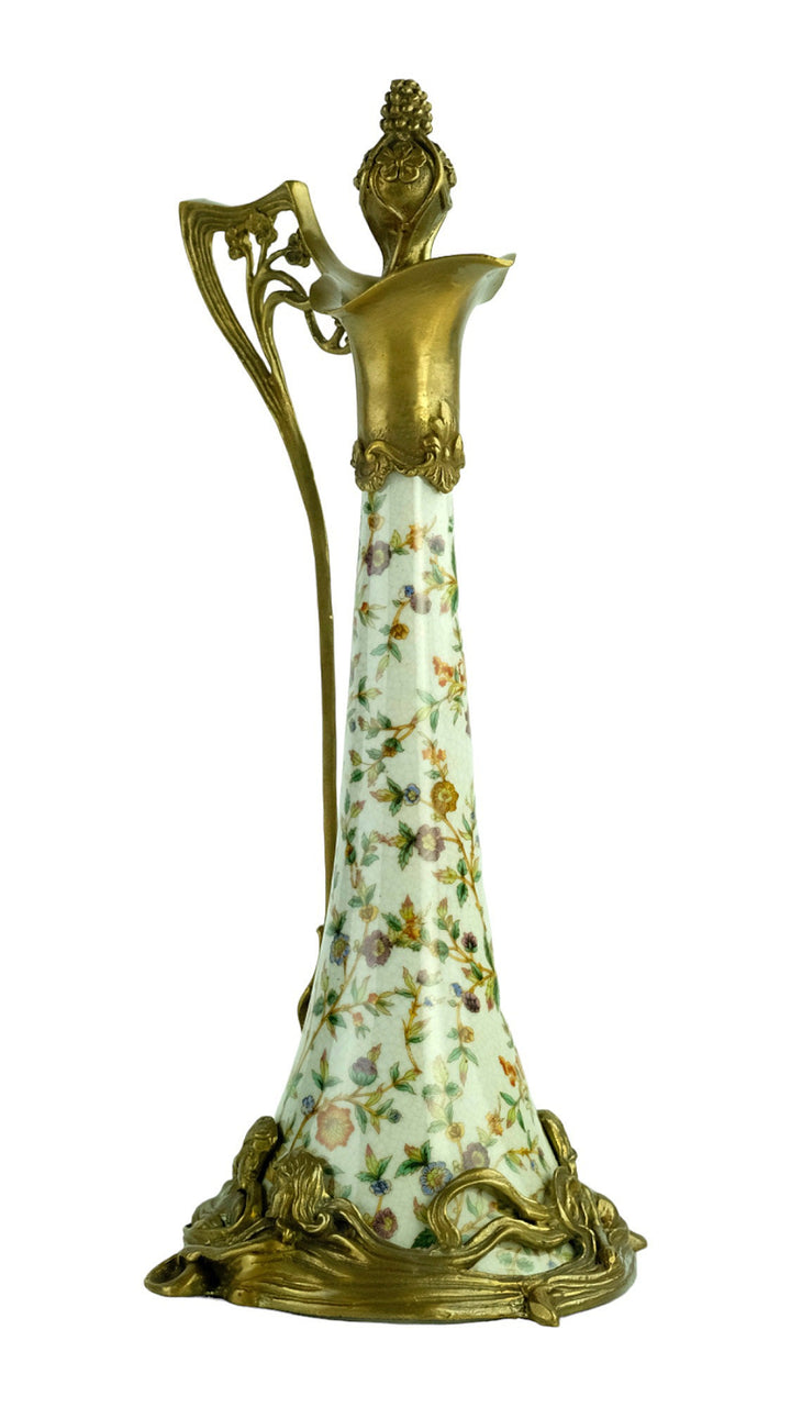 Bronze Mounted Porcelain Wine Jug in Jugendstil Style with Floral Decoration Jugendstil Lovers Gift Claret Jug Wine Lovers Gift Table Deco