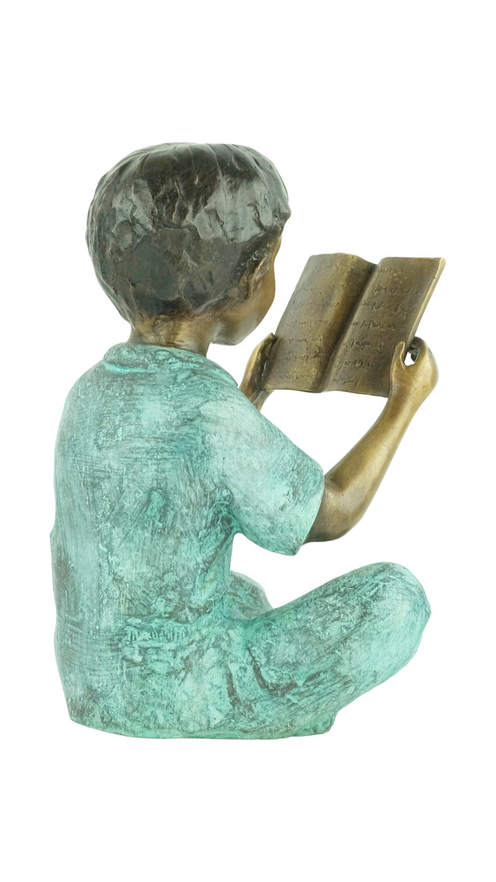 Bronze Sculpture of a Young Boy Reading a Book Outdoor Child Sculpture Bronze Garden Statue Bronze Boy Figurine Book Lovers Gift Book Art