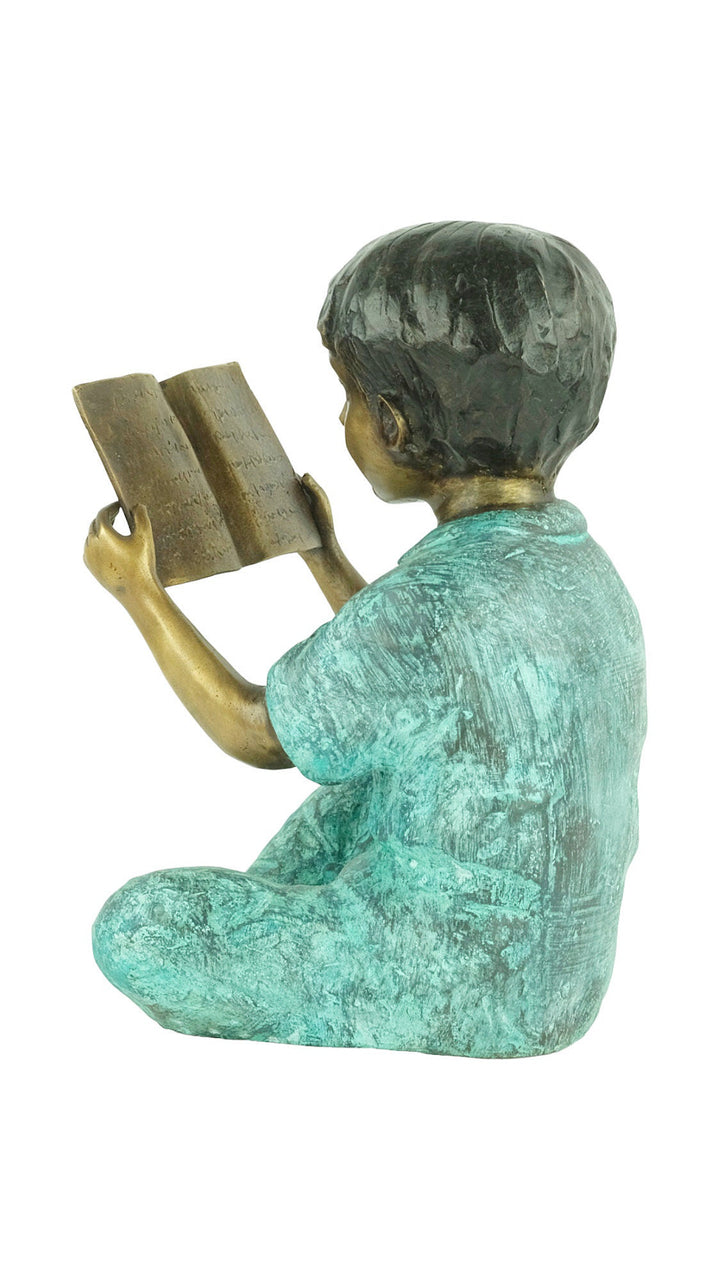 Bronze Sculpture of a Young Boy Reading a Book Outdoor Child Sculpture Bronze Garden Statue Bronze Boy Figurine Book Lovers Gift Book Art
