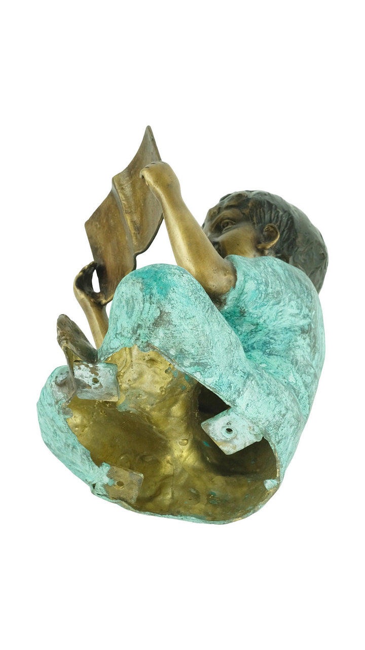 Bronze Sculpture of a Young Boy Reading a Book Outdoor Child Sculpture Bronze Garden Statue Bronze Boy Figurine Book Lovers Gift Book Art