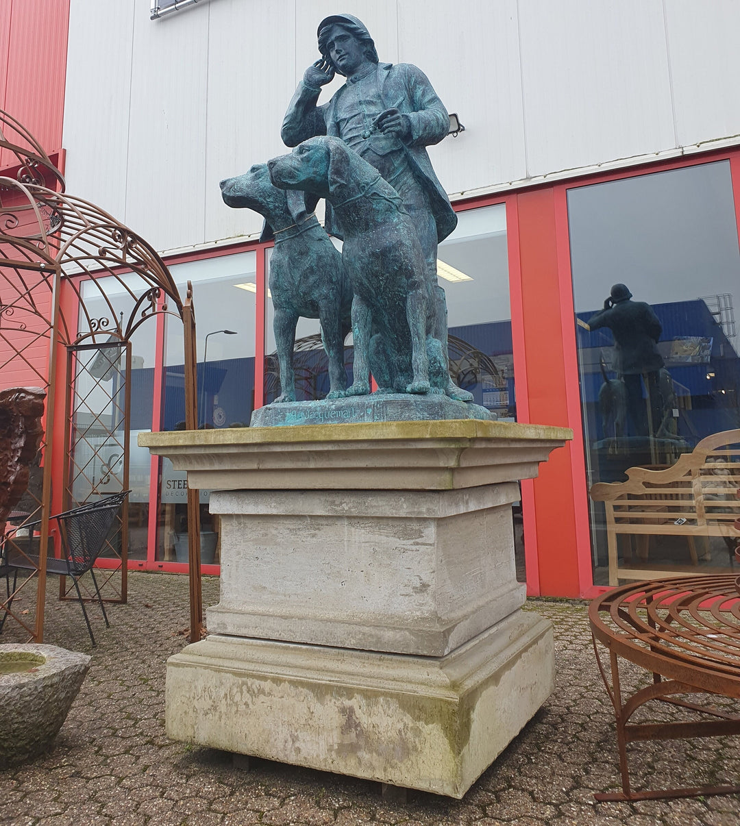 Lifesize Bronze Sculpture of a Hunter with Hounds in the Style of Jacquemart Outdoor Hunting Sculpture Bronze Hunting Statue Hunting Decor