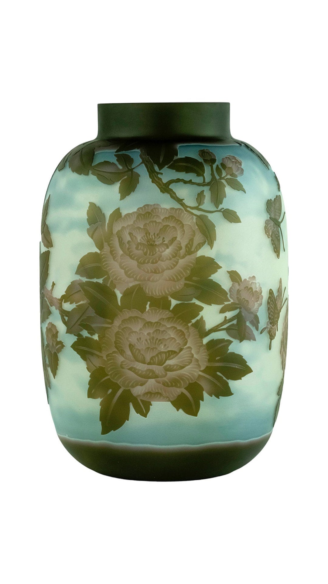 Art Nouveau Style Glass Vase with Decor of Roses in Gallé Style Cameo Glass Vase Decorative Vase French Art Vase Roses Lovers Gift