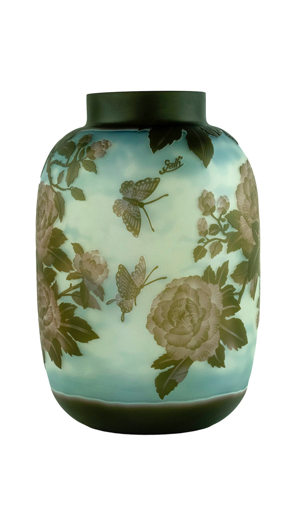 Art Nouveau Style Glass Vase with Decor of Roses in Gallé Style Cameo Glass Vase Decorative Vase French Art Vase Roses Lovers Gift