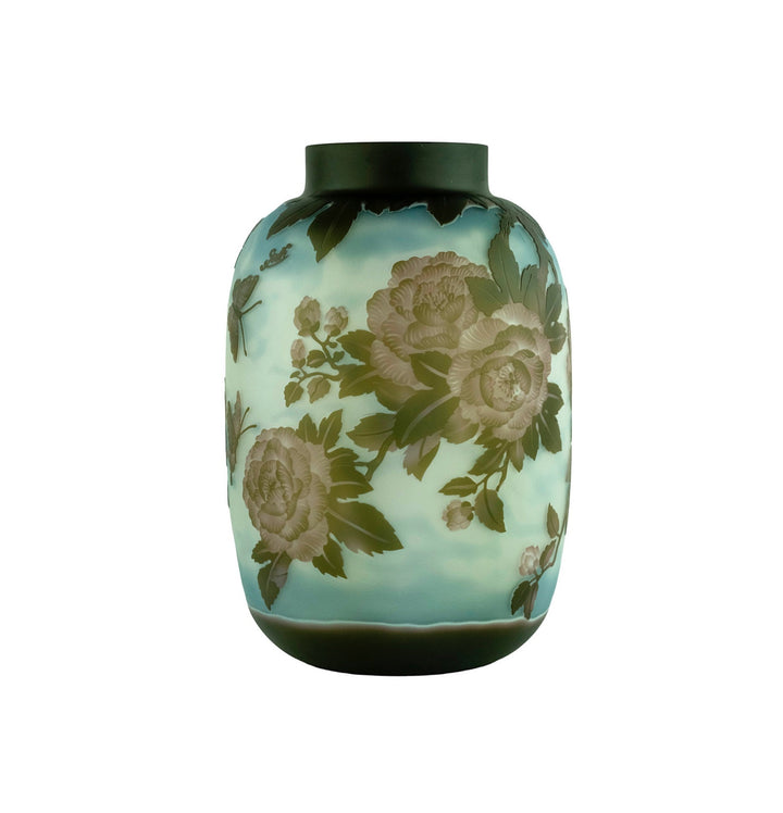 Art Nouveau Style Glass Vase with Decor of Roses in Gallé Style Cameo Glass Vase Decorative Vase French Art Vase Roses Lovers Gift