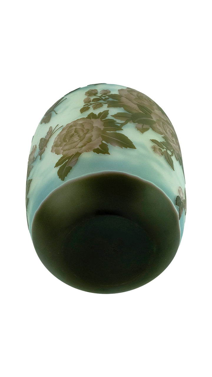 Art Nouveau Style Glass Vase with Decor of Roses in Gallé Style Cameo Glass Vase Decorative Vase French Art Vase Roses Lovers Gift