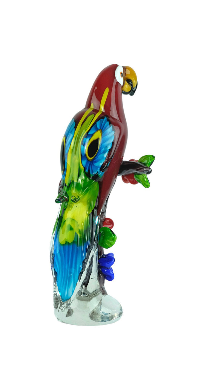 Large Glass Scarlet Macaw Sculpture in Murano Style Glass Parrot Statue Parrot Lovers Gift Animal Art Statue Italian Design Glass Figurine