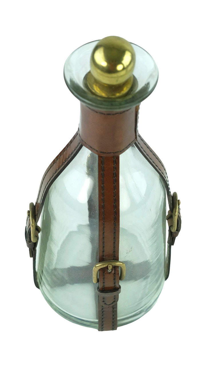 Set of Two Glass Cognac Decanters with Leather Straps in Art Deco Style Cognac Lovers Gift Cognac Bottle Liquor Decanter Mancave Decoration