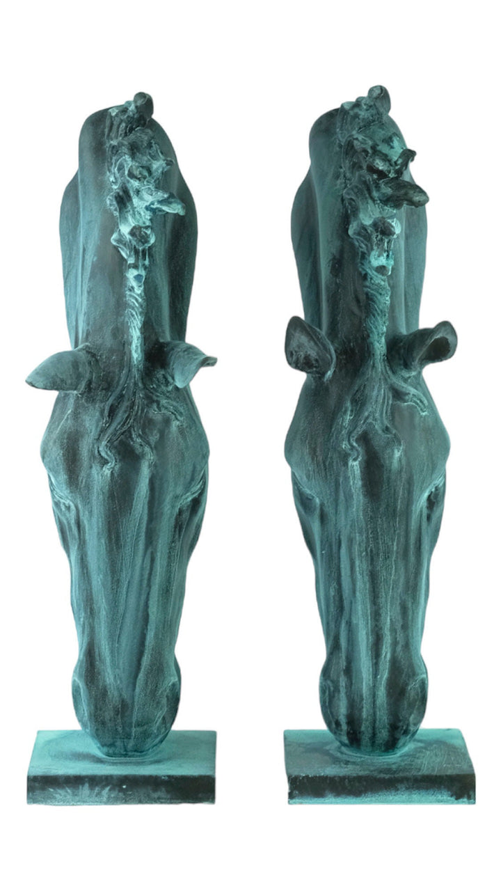 Pair of Bronze Drinking Horse Heads Bronze Horse Statues Animal Art Sculpture Outdoor Horse Sculptures Bronze Horse Head Sculpture Yard Art