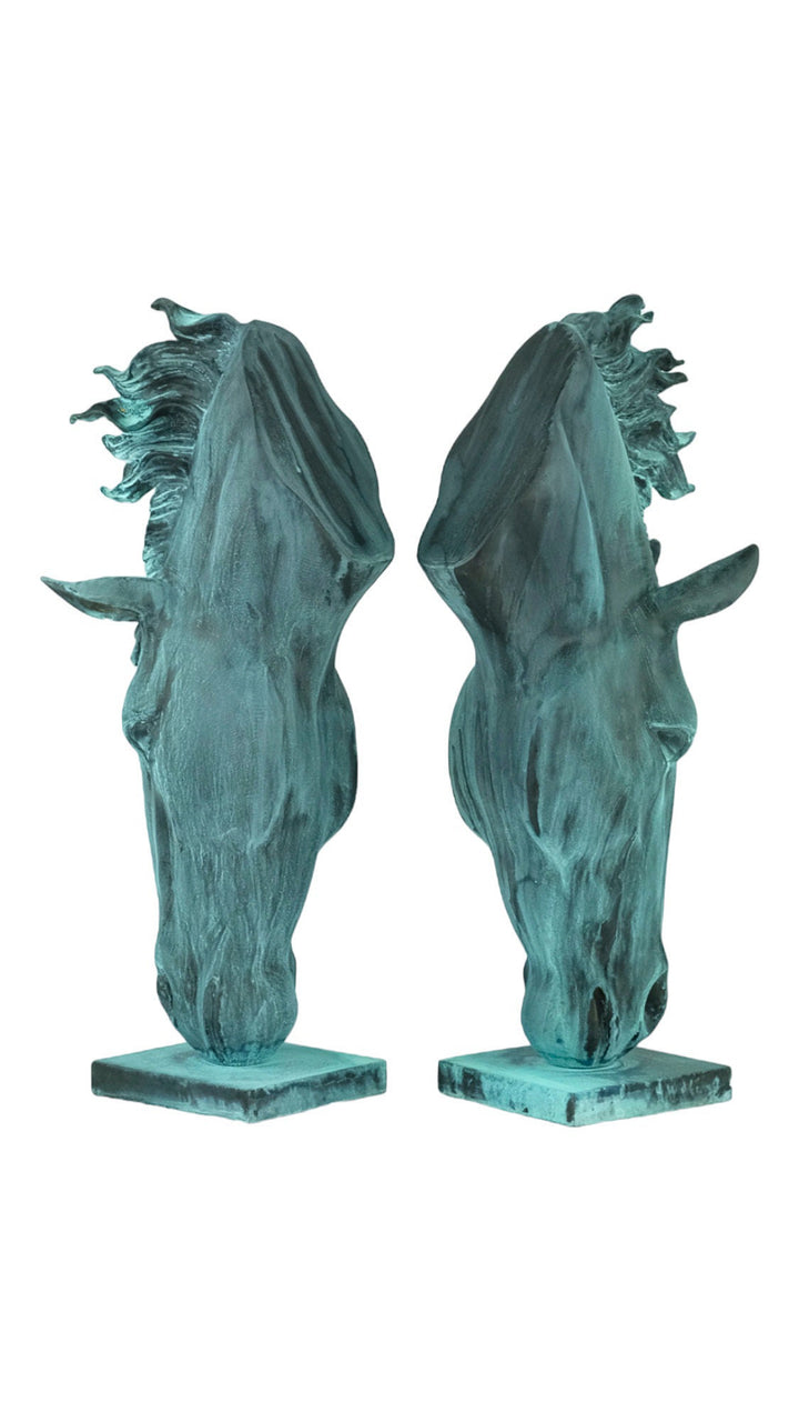 Pair of Bronze Drinking Horse Heads Bronze Horse Statues Animal Art Sculpture Outdoor Horse Sculptures Bronze Horse Head Sculpture Yard Art