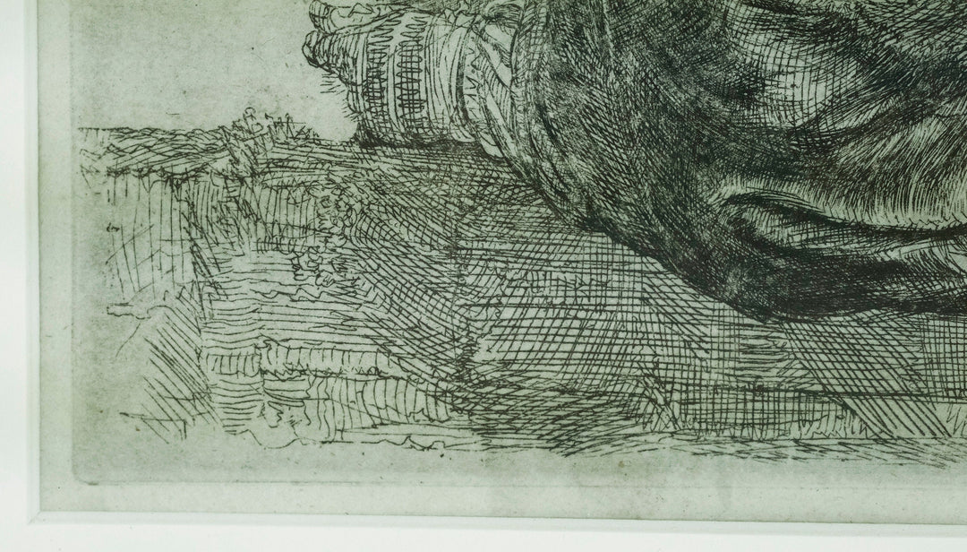 Framed Selfportrait Etching by Rembrandt van Rijn 'Leaning on a stone sill' Framed Art Work Rembrandt Etching in Frame Dutch Art