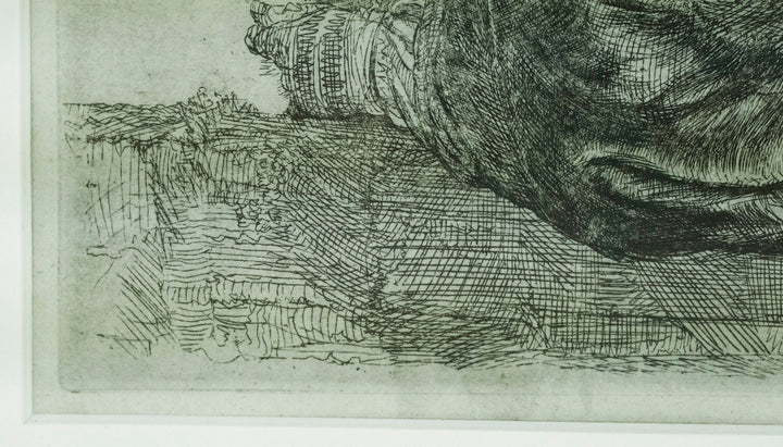 Framed Selfportrait Etching by Rembrandt van Rijn 'Leaning on a stone sill' Framed Art Work Rembrandt Etching in Frame Dutch Art