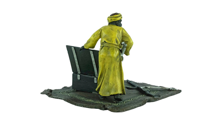 Cold Painted Bronze Sculpture of an Arabian Male on a Rug with Weapon Chest in Vienna Bronze Style Franz Bergman Bronzes Art Nouveau Statue