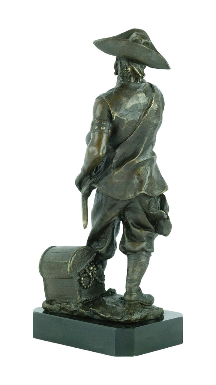 Bronze Sculpture of a Pirate with Treasure Chest and Sword Pirate Lovers Gift Pirate Decoration Bronze Art Statue Bronze Pirate Sculpture