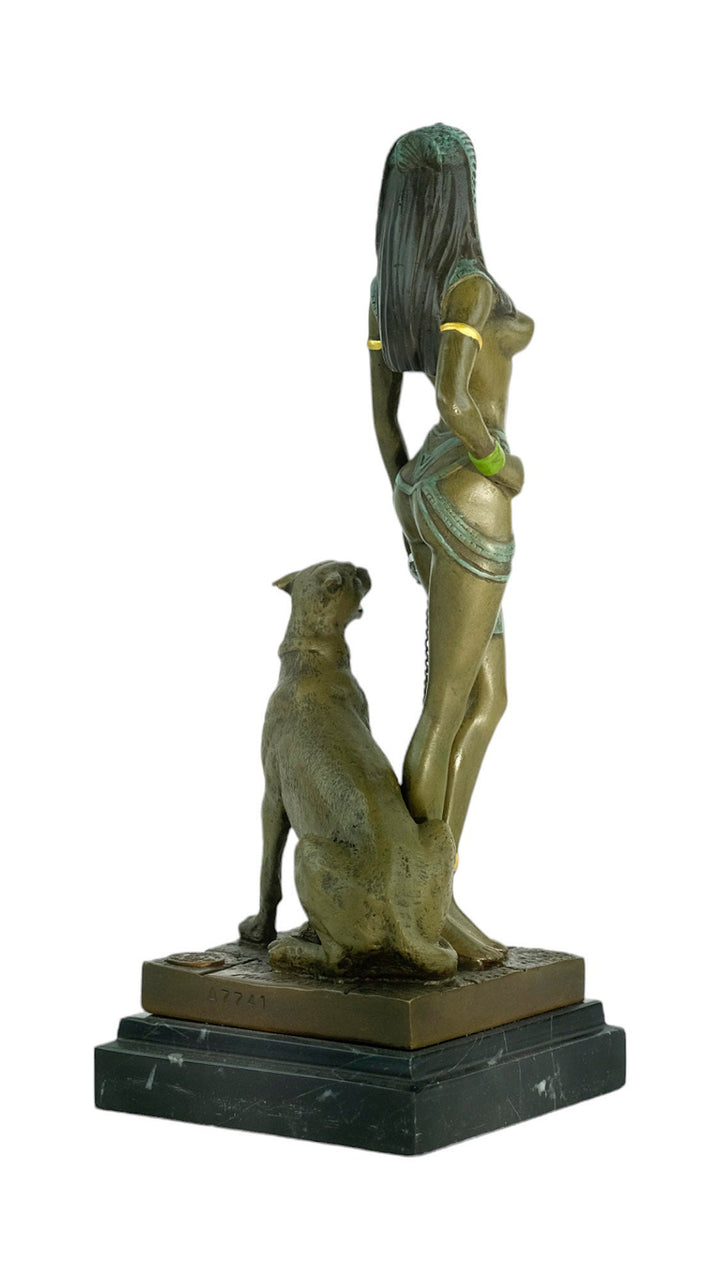 Bronze Sculpture of Cleopatra with a Panther Painted Bronze Statue Vienna Bronze Figurine Cleopatra Sculpture Classic Art Statue Panther Art