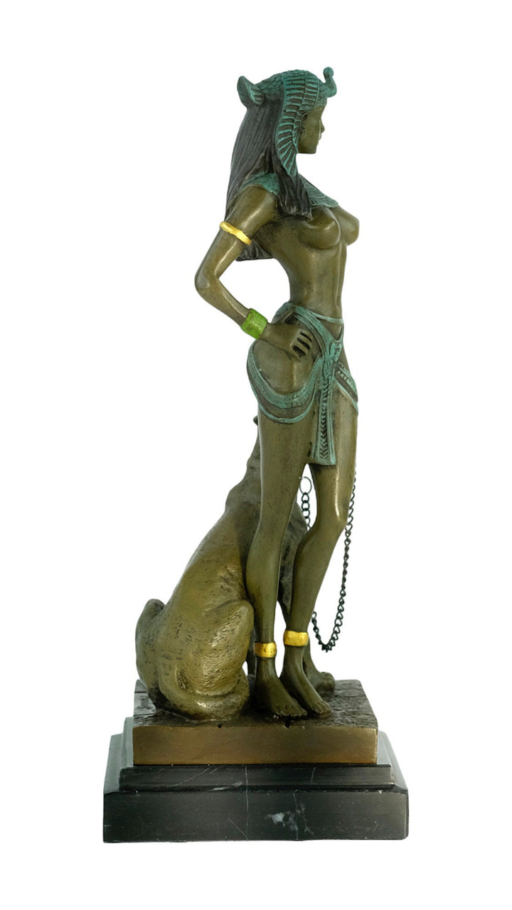 Bronze Sculpture of Cleopatra with a Panther Painted Bronze Statue Vienna Bronze Figurine Cleopatra Sculpture Classic Art Statue Panther Art