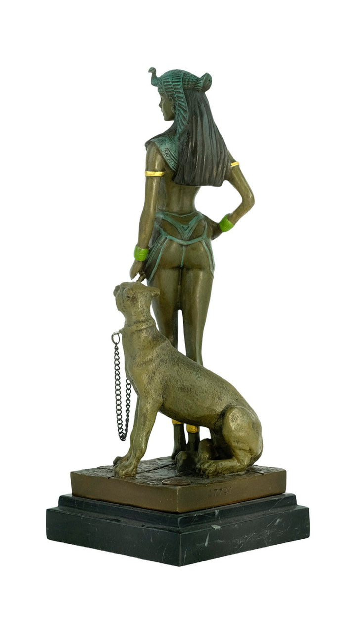 Bronze Sculpture of Cleopatra with a Panther Painted Bronze Statue Vienna Bronze Figurine Cleopatra Sculpture Classic Art Statue Panther Art