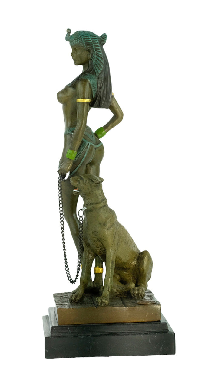 Bronze Sculpture of Cleopatra with a Panther Painted Bronze Statue Vienna Bronze Figurine Cleopatra Sculpture Classic Art Statue Panther Art
