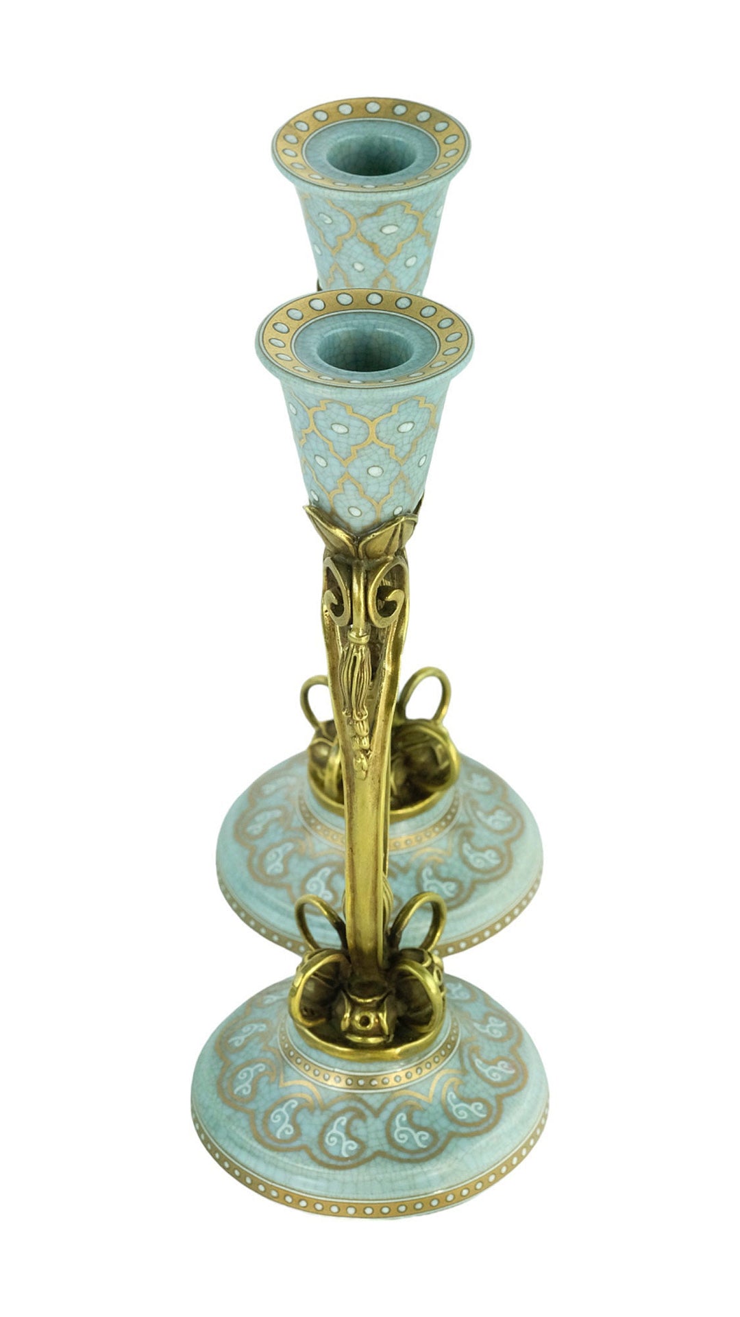 Pair of Bronze Mounted Porcelain Candle Holders in Jugendstil Style with Flower Motifs Art Nouveau Decoration Candlestick Holders Candle Art