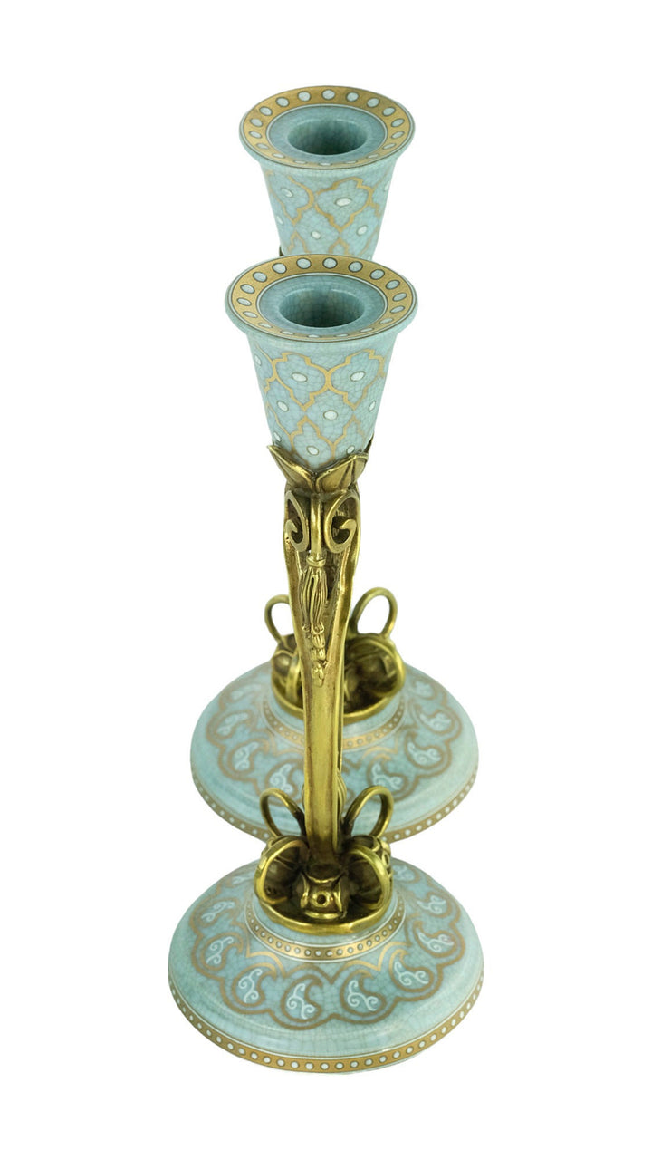 Pair of Bronze Mounted Porcelain Candle Holders in Jugendstil Style with Flower Motifs Art Nouveau Decoration Candlestick Holders Candle Art