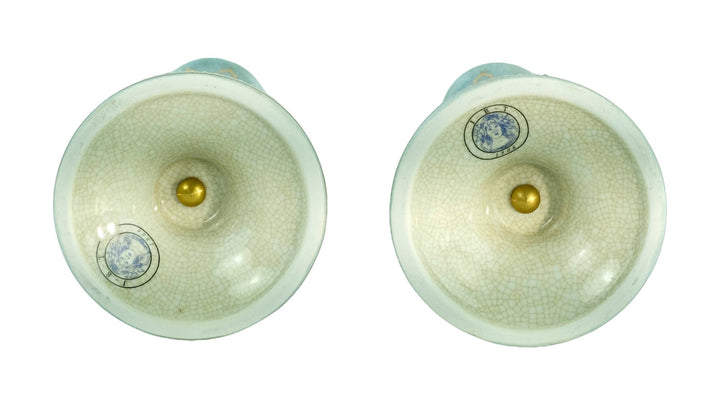 Pair of Bronze Mounted Porcelain Candle Holders in Jugendstil Style with Flower Motifs Art Nouveau Decoration Candlestick Holders Candle Art