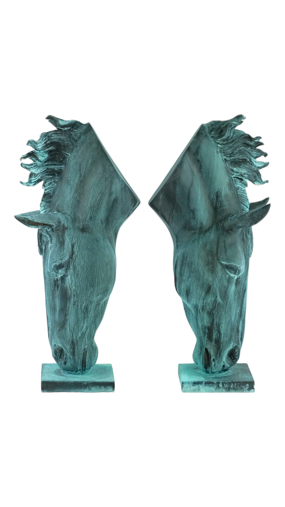 Pair of Bronze Drinking Horse Heads Bronze Horse Statues Animal Art Sculpture Outdoor Horse Sculptures Bronze Horse Head Sculpture Yard Art