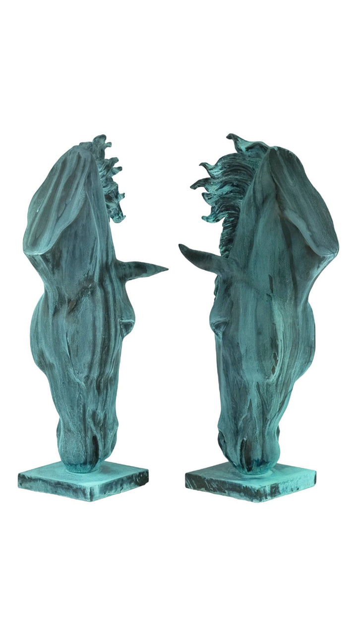 Pair of Bronze Drinking Horse Heads Bronze Horse Statues Animal Art Sculpture Outdoor Horse Sculptures Bronze Horse Head Sculpture Yard Art