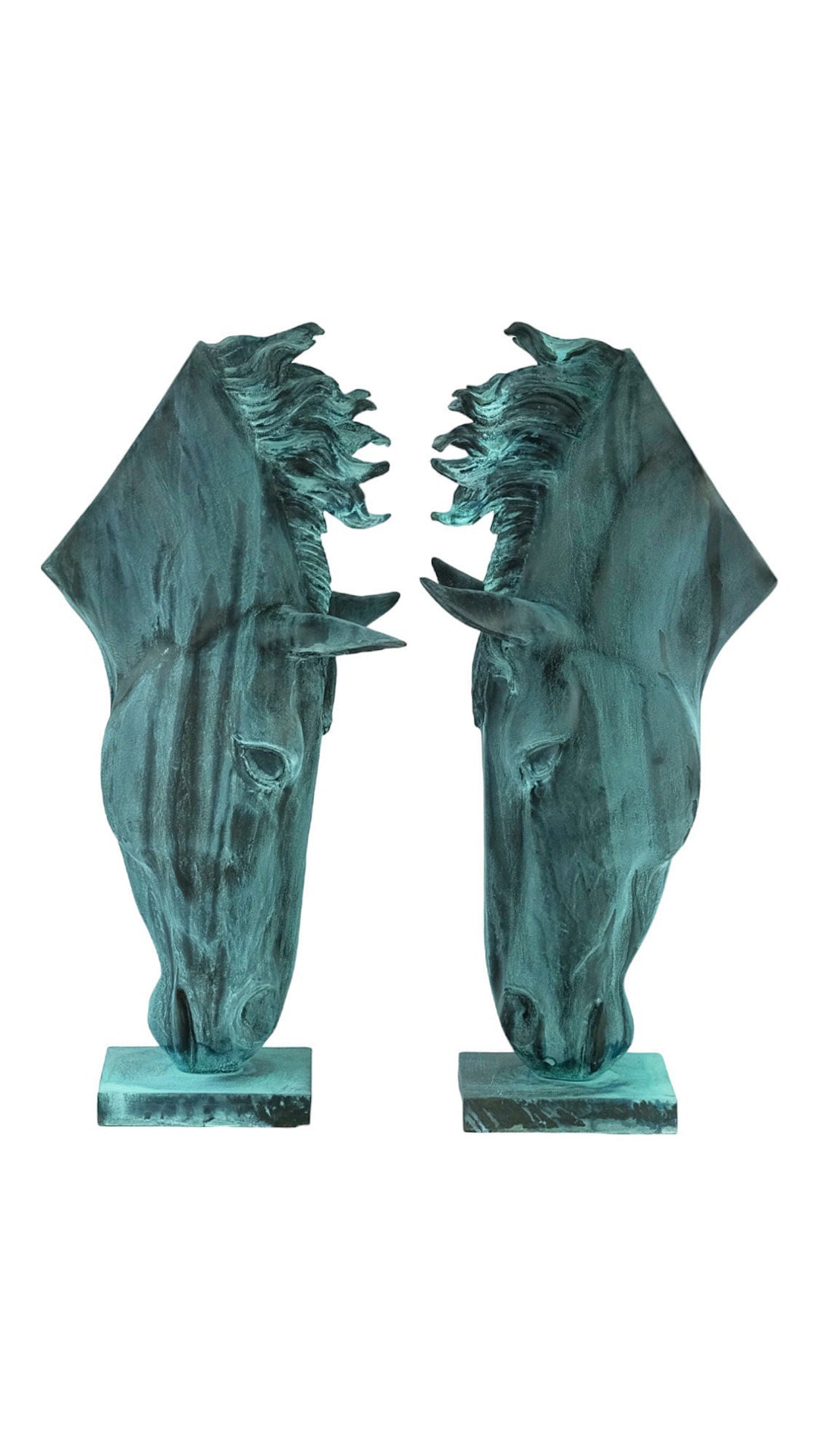 Pair of Bronze Drinking Horse Heads Bronze Horse Statues Animal Art Sculpture Outdoor Horse Sculptures Bronze Horse Head Sculpture Yard Art