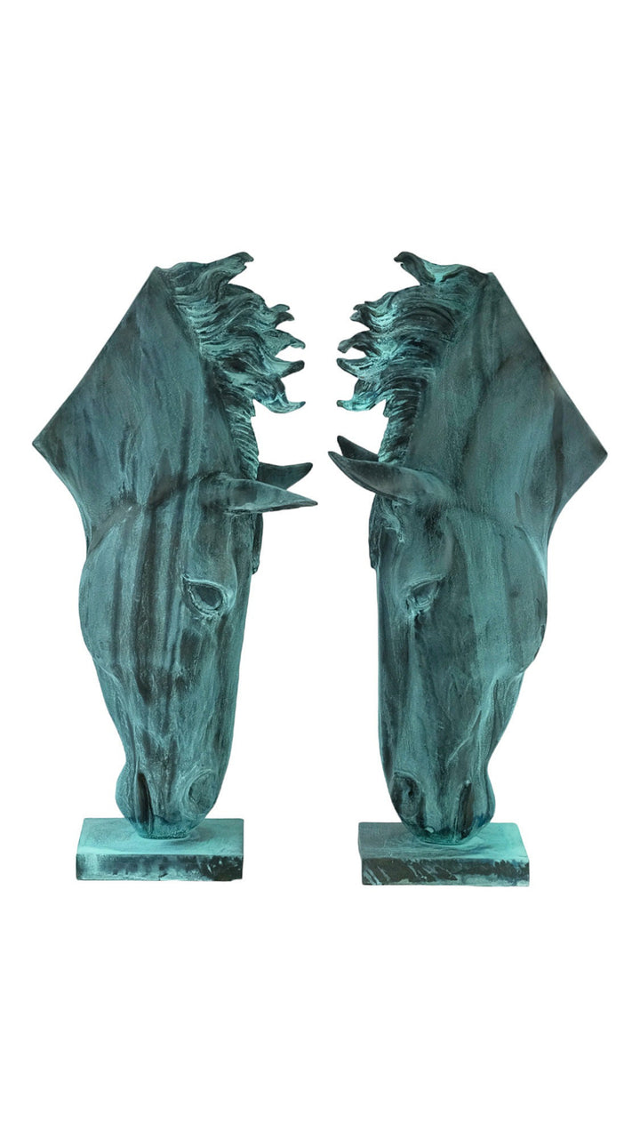 Pair of Bronze Drinking Horse Heads Bronze Horse Statues Animal Art Sculpture Outdoor Horse Sculptures Bronze Horse Head Sculpture Yard Art