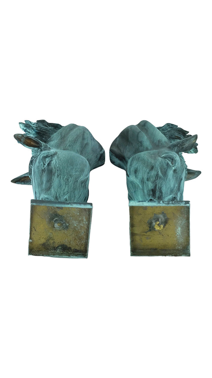 Pair of Bronze Drinking Horse Heads Bronze Horse Statues Animal Art Sculpture Outdoor Horse Sculptures Bronze Horse Head Sculpture Yard Art