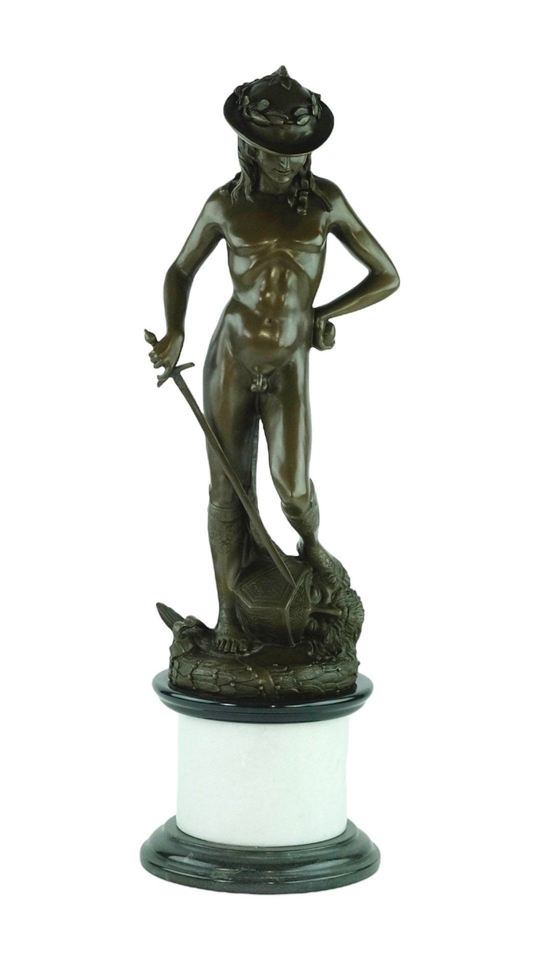 Large Bronze Sculpture of Davids' Victory over Goliath Bronze Mythology Statue Donatello David and Goliath Biblical Bronze Sculpture Art