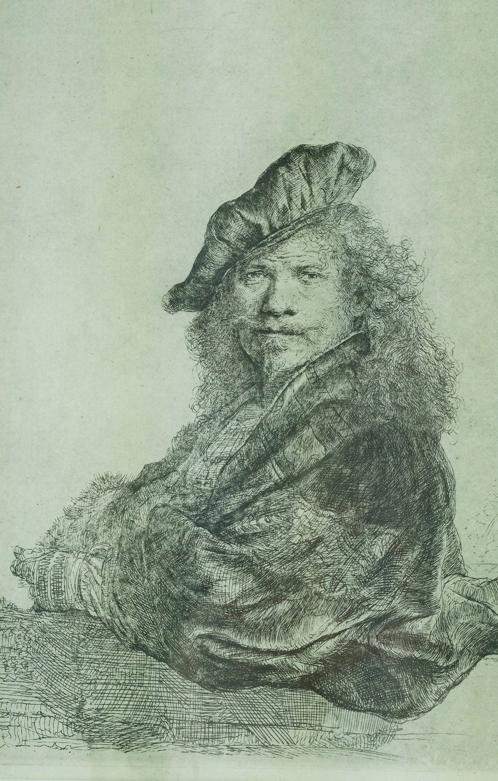 Framed Selfportrait Etching by Rembrandt van Rijn 'Leaning on a stone sill' Framed Art Work Rembrandt Etching in Frame Dutch Art