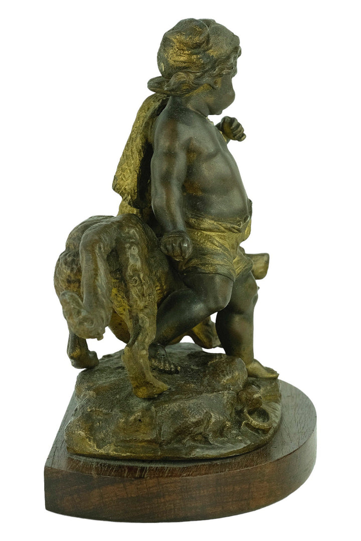 Antique Spelter Sculpture of a Boy with a Hunting Hound French Antiques Hunting Decoration Antique Statue Boy with Hunting Dog Sculpture