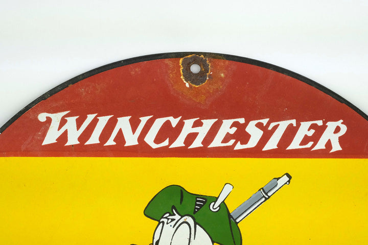 Metal with Enamel Sign of Winchester Shotgun Shells Hunting Decoration Enamel Sign Donald Duck Collectable Hunting Lovers Gift Mancave Deco