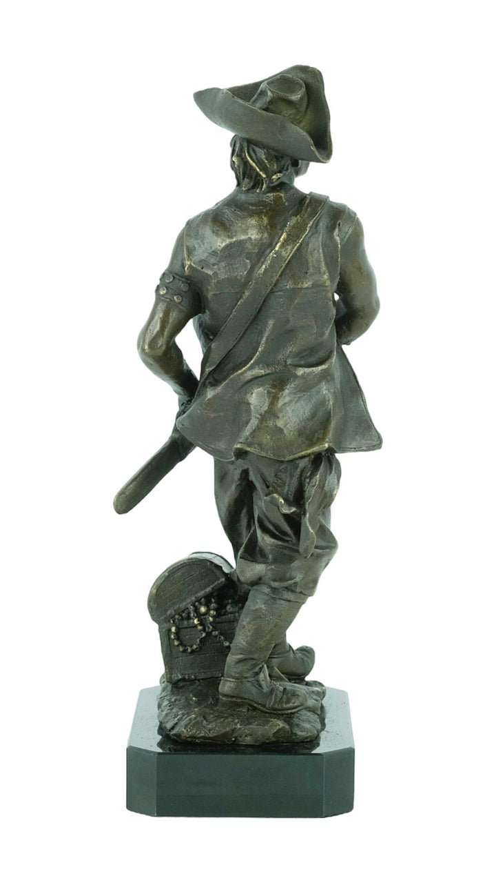 Bronze Sculpture of a Pirate with Treasure Chest and Sword Pirate Lovers Gift Pirate Decoration Bronze Art Statue Bronze Pirate Sculpture