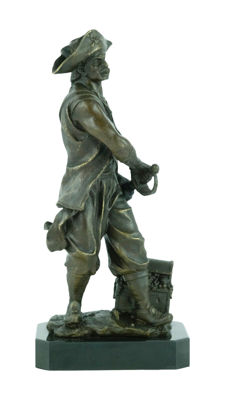 Bronze Sculpture of a Pirate with Treasure Chest and Sword Pirate Lovers Gift Pirate Decoration Bronze Art Statue Bronze Pirate Sculpture