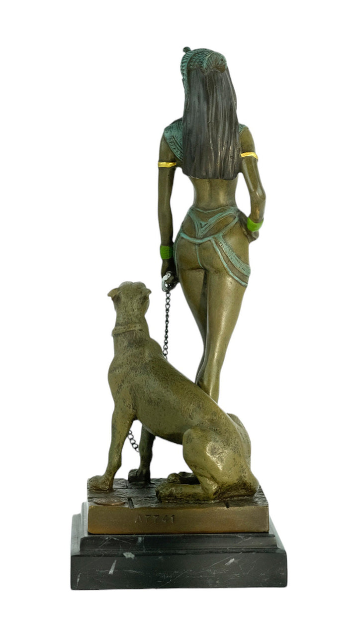 Bronze Sculpture of Cleopatra with a Panther Painted Bronze Statue Vienna Bronze Figurine Cleopatra Sculpture Classic Art Statue Panther Art