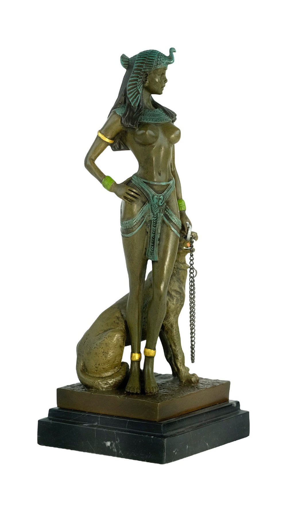 Bronze Sculpture of Cleopatra with a Panther Painted Bronze Statue Vienna Bronze Figurine Cleopatra Sculpture Classic Art Statue Panther Art